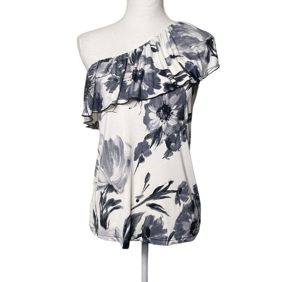 Wet Seal Vintage Y2k One Shoulder Ruffle Top Size Large Stretch White Black Usa - Picture 1 of 5